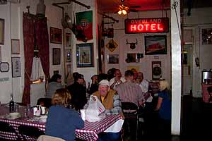 The Overland Hotel's dining room is decorated in classical Nevada fashion. photo by Max Winthrop