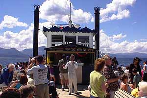 McAvoy Layne led the cheers aboard the Tahoe Queen McAvoy Layne led the cheers aboard the Tahoe Queen