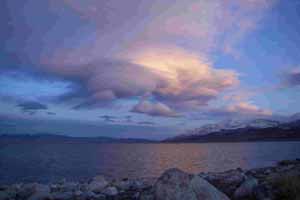 Pyramid Lake at a winter sunset: The skies in all of Nevada are amazing. But none as the last one you see that puts you in that state of AH and wonderment that there is something else about this world that we live in that is so unexplainable and breathtaking as no words can describe. — C.F-A., Pyramid Lake Photo by Carol Foldvary-Anderson