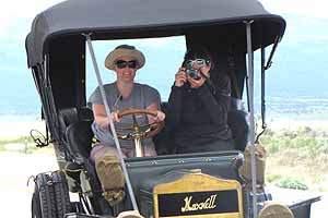 Christie Catania and Emily Anderson drove the old Maxwell along Alice's orginal route. Emily took my picture as I took hers. Photo by Max Winthrop