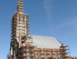 St. Mary's in the Mountains, with scaffolding. Photo by Max Winthrop